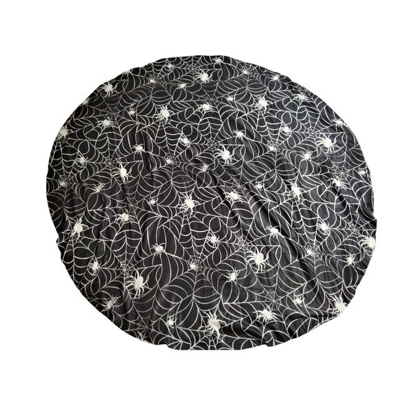 Spider Web Tablecloth – 5 Ft Diameter Halloween Tapestry, Black w/ White Spiders - Picture 1 of 3